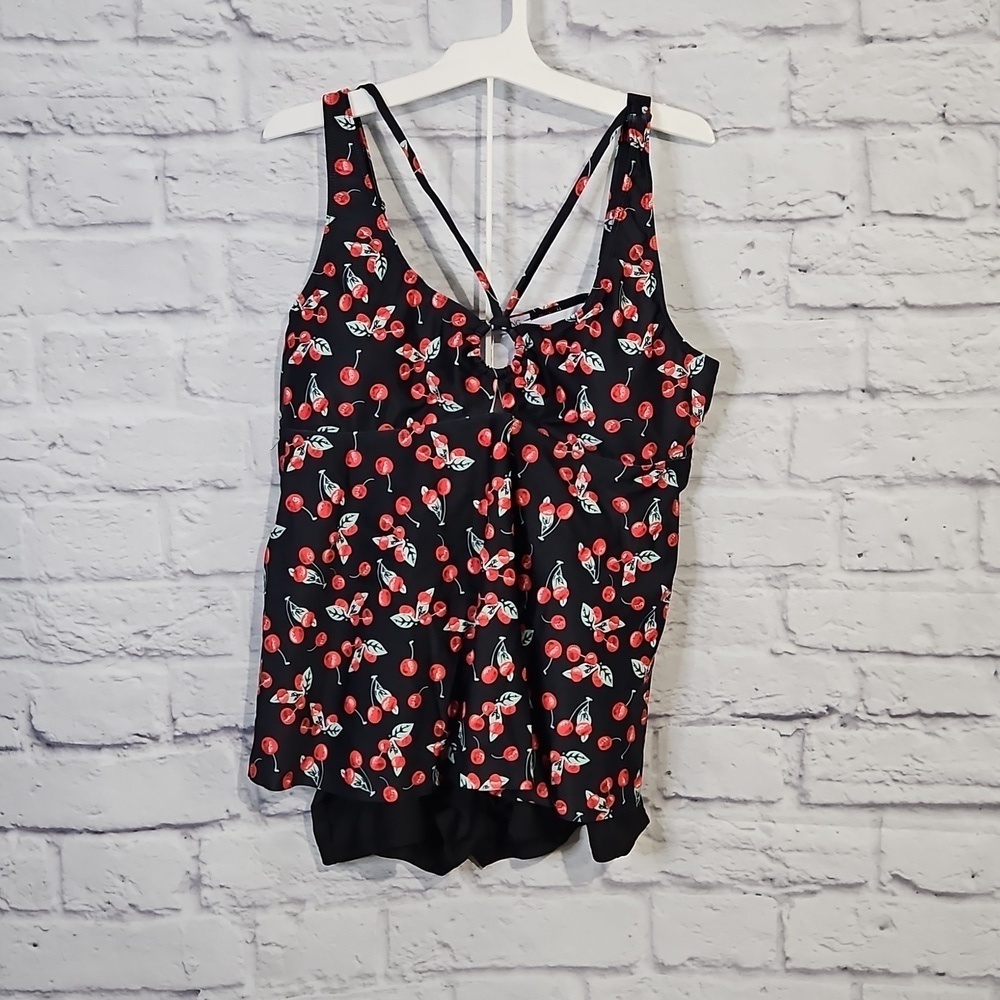 Cherry tankini swimsuit with boy short bottoms